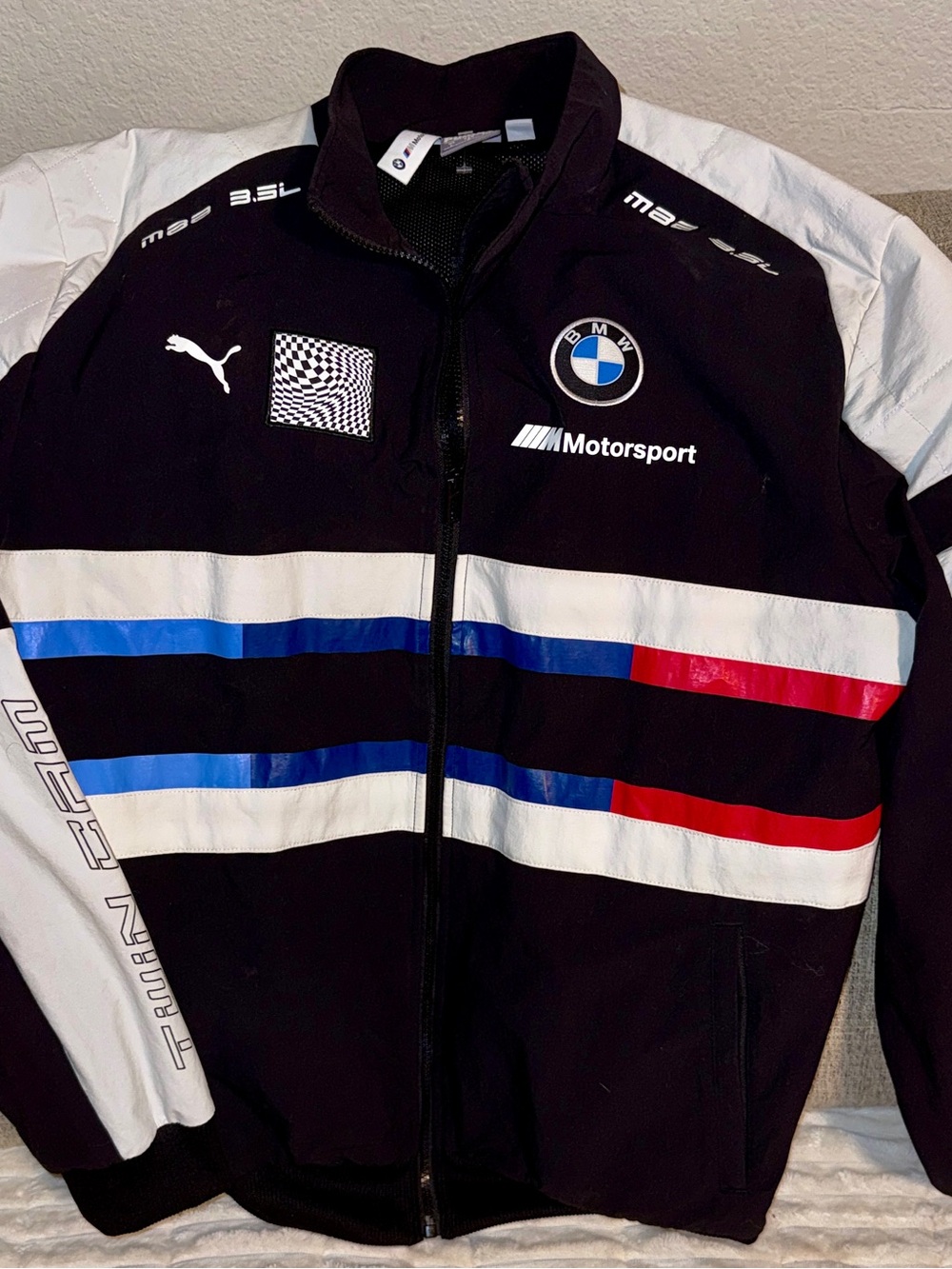 BMW Motorsport Puma Black Jacket with White, Blue & Red Racing Stripes